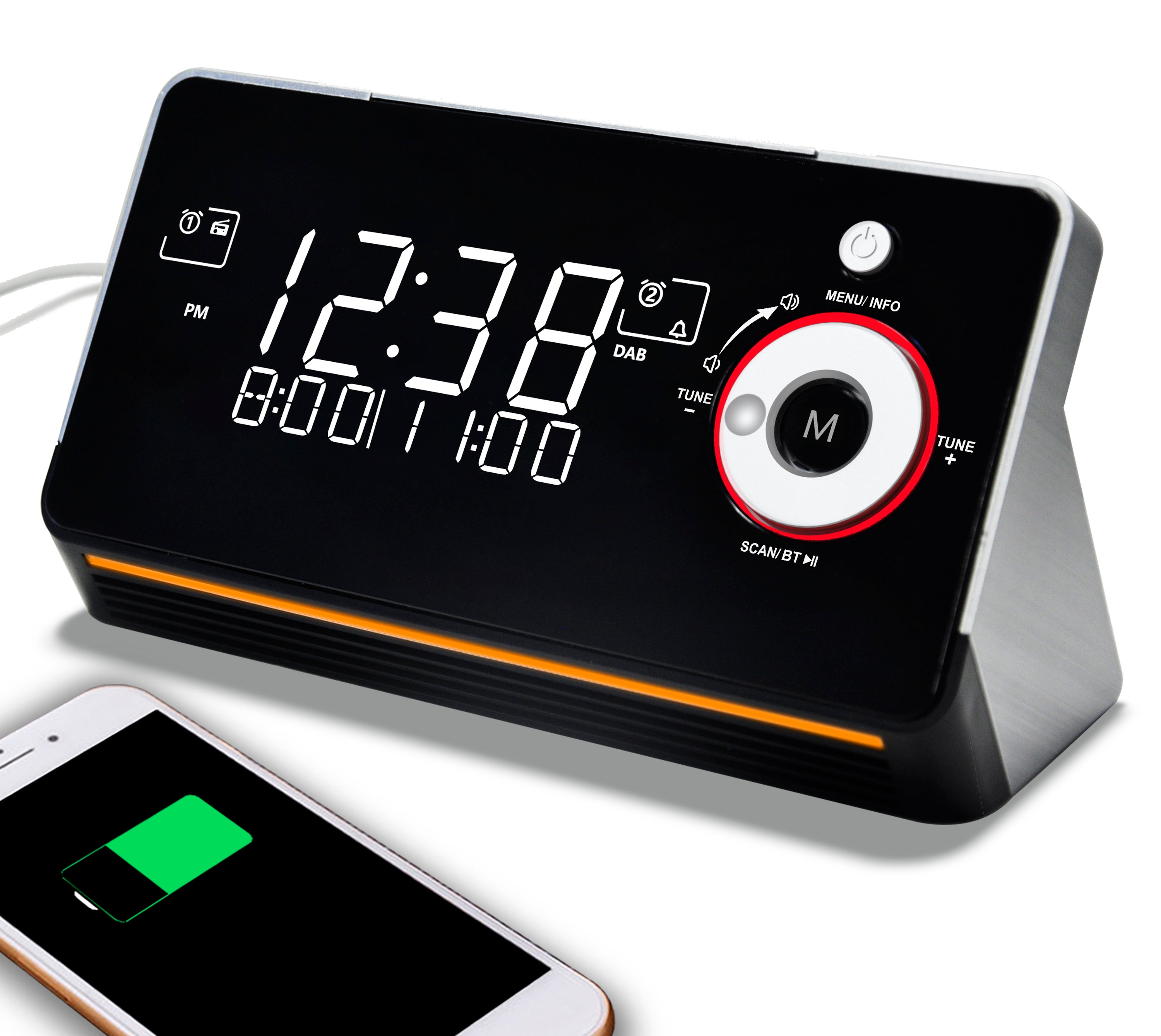 Alarm Clock with DAB & FM Radio,Dual Alarms, Snooze, Dimmable LCD Display, Night Light, Bluetooth,  Headphone,Type-C and USB Charging Ports iTOMA 729