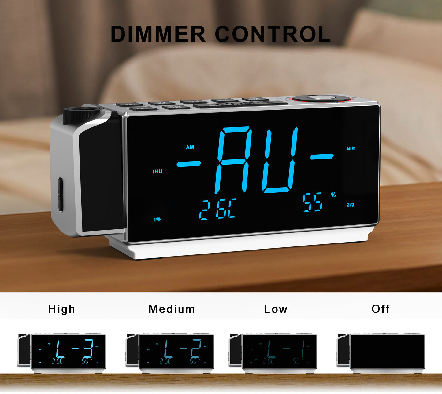 iTOMA 509-UK Digital Projection Alarm Clock with FM Radio, USB Charging, 1.8'' LED Display, Night Light, Dual Alarm, Snooze, Dimmer Control, Bedside Clock Radio