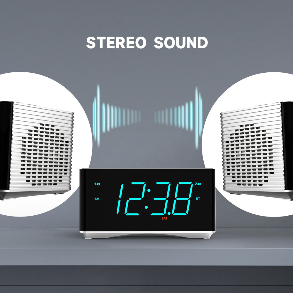 iTOMA 3501S-UK Digital Alarm Clock Radio-Bluetooth Stereo Speakers,FM Radio,Dual Alarm,Snooze,Brightness Dimmer,USB Charging, Alarm Clock for Bedroom Office