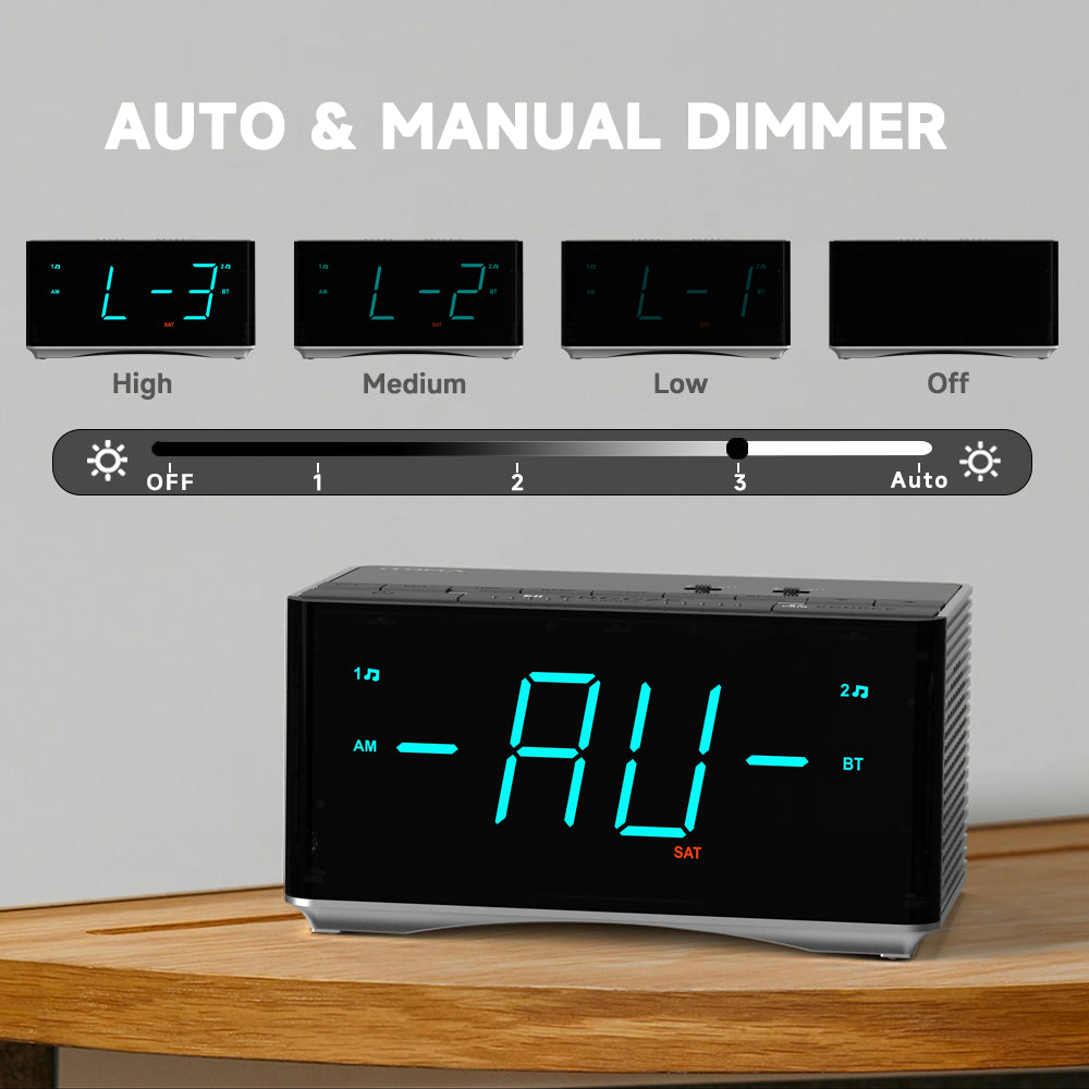 iTOMA 3501S-UK Digital Alarm Clock Radio-Bluetooth Stereo Speakers,FM Radio,Dual Alarm,Snooze,Brightness Dimmer,USB Charging, Alarm Clock for Bedroom Office