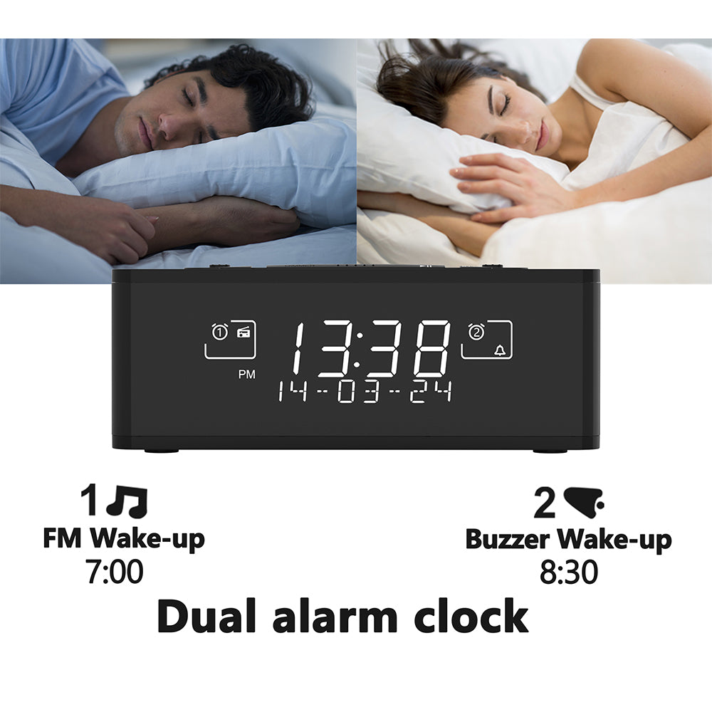 Wecker mit DAB- und UKW-Radio, 40 voreingestellte Sender, dimmbares LCD-Display, Doppelalarm mit EIN/AUS-Taste, Schlummerfunktion, kabellose Verbindung iTOMA 525D