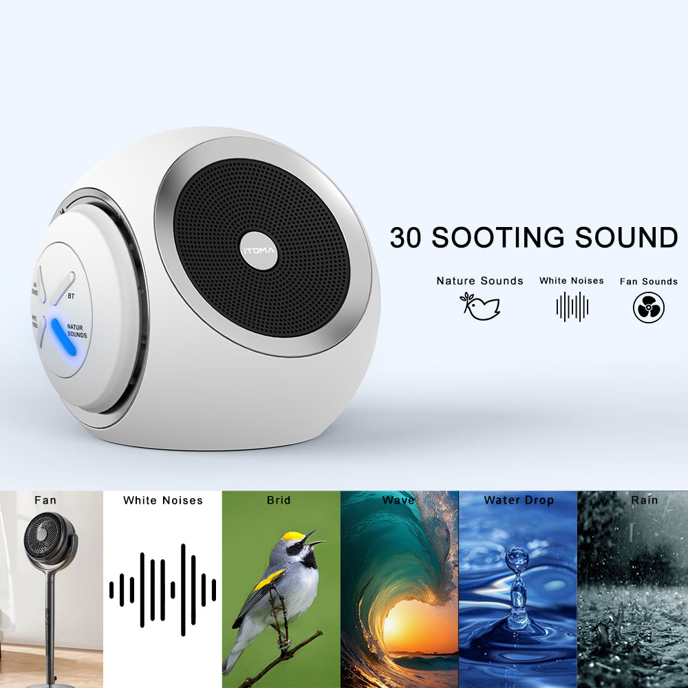 Weißes Rauschen, 30 beruhigende Geräuschoptionen, darunter Ventilator, Natur- und weißes Rauschen, Einschlaftimer, Bluetooth, einstellbare Lautstärke, Schlafgeräuschmaschine für Erwachsene iTOMA 318