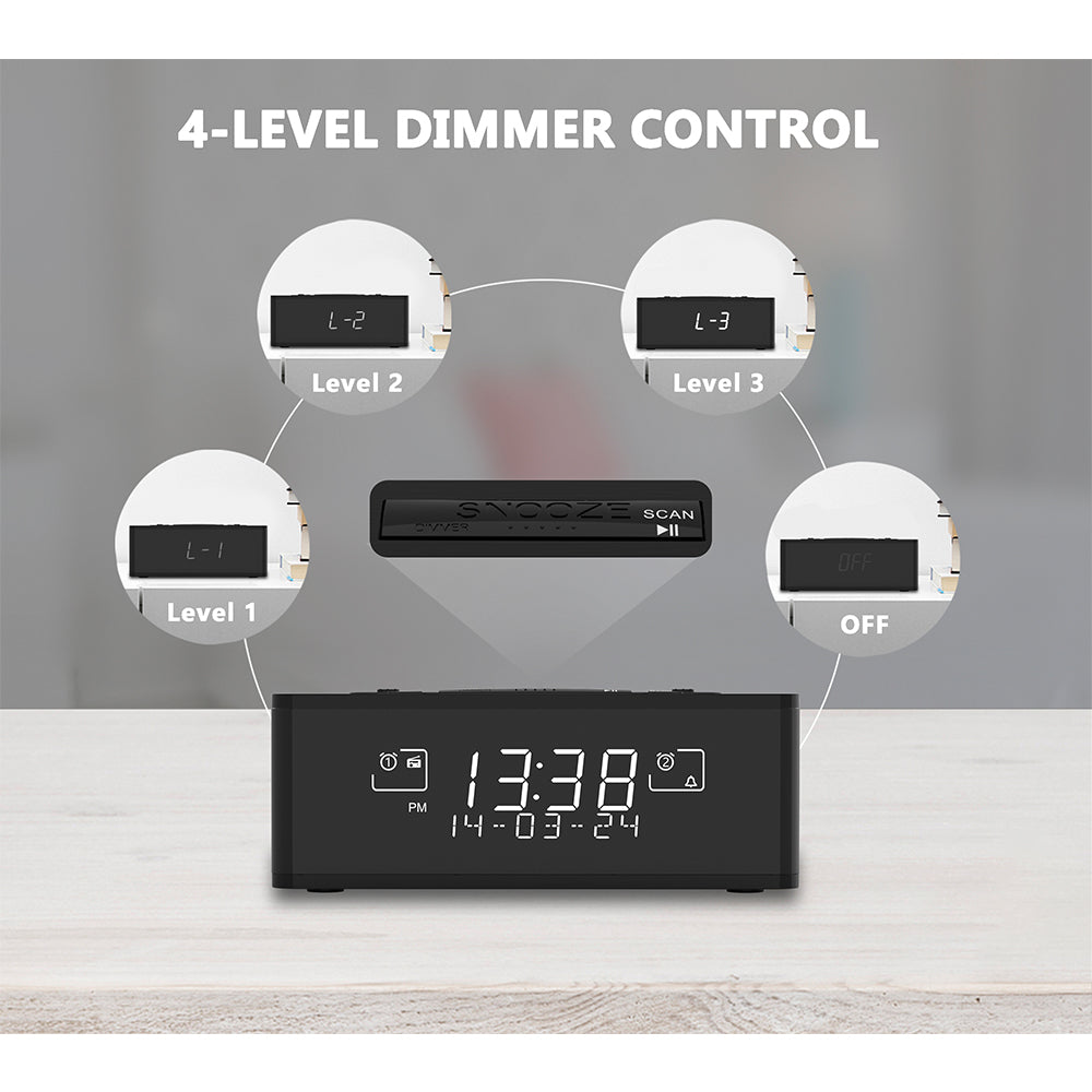 Wecker mit DAB- und UKW-Radio, 40 voreingestellte Sender, dimmbares LCD-Display, Doppelalarm mit EIN/AUS-Taste, Schlummerfunktion, kabellose Verbindung iTOMA 525D