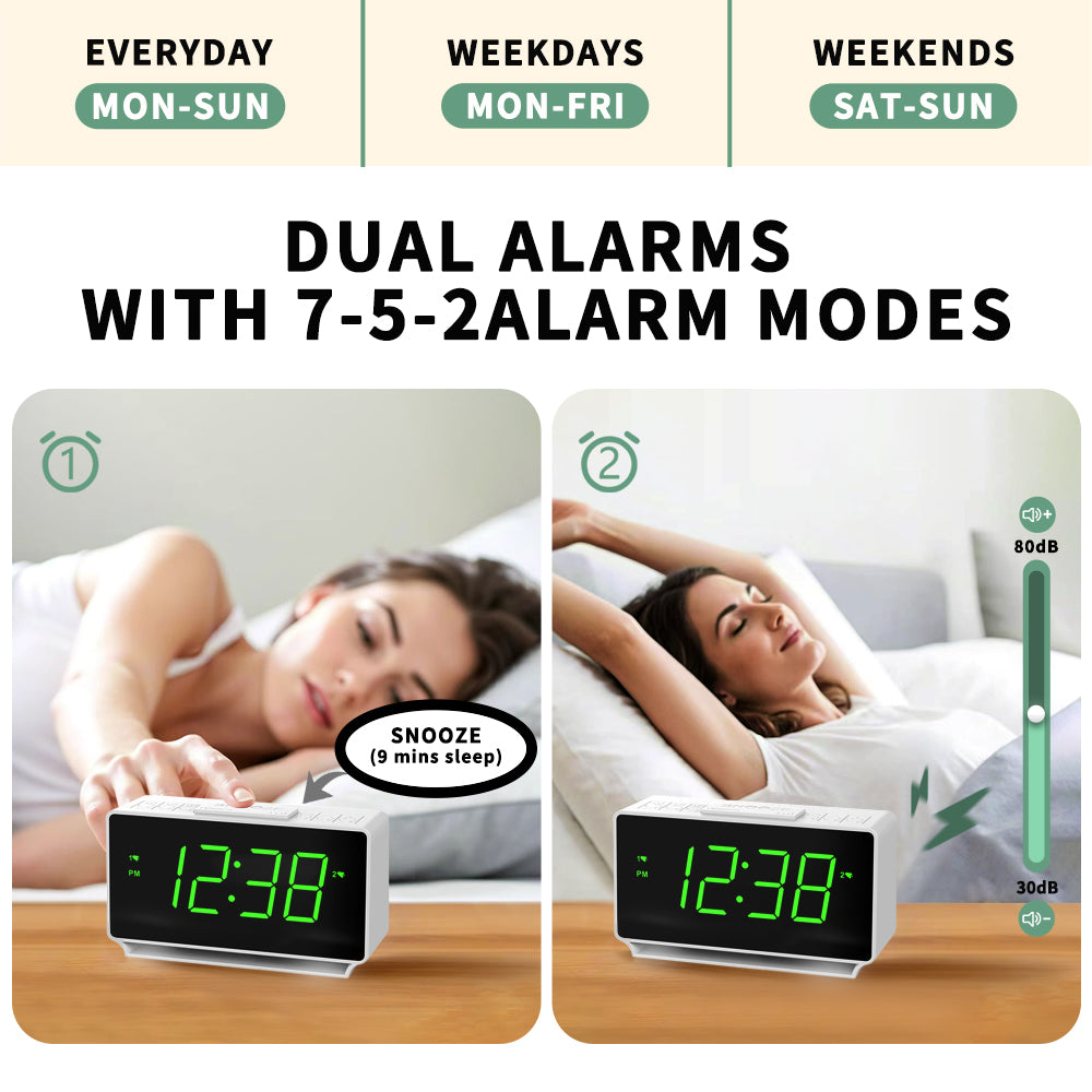 Digitaler Wecker iTOMA 222, Doppelalarm mit Temperaturanzeige, Schlummerfunktion, 12/24 Std., Nachtlicht und einstellbarer Lautstärke, dimmbar, Batterie-Backup, tragbare kleine LED-Uhren fürs Schlafzimmer