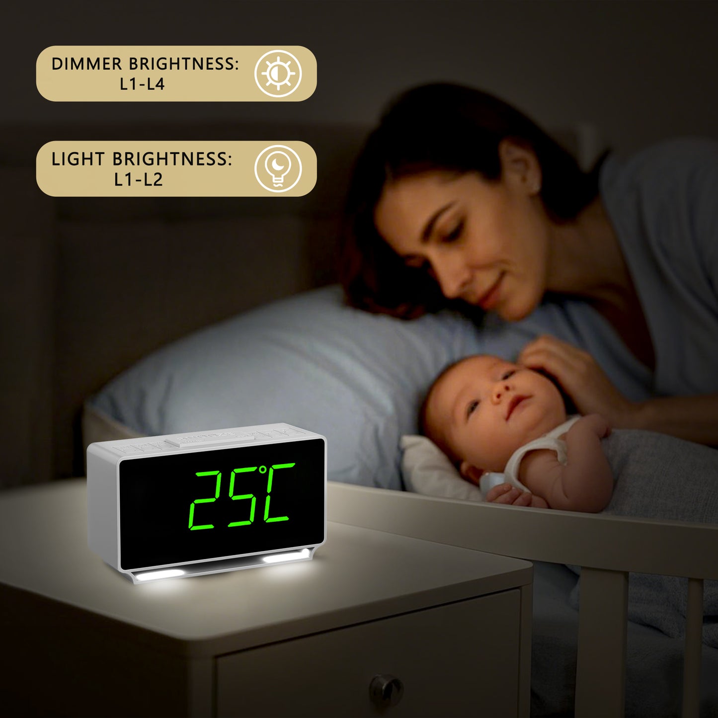 Digitaler Wecker iTOMA 222, Doppelalarm mit Temperaturanzeige, Schlummerfunktion, 12/24 Std., Nachtlicht und einstellbarer Lautstärke, dimmbar, Batterie-Backup, tragbare kleine LED-Uhren fürs Schlafzimmer
