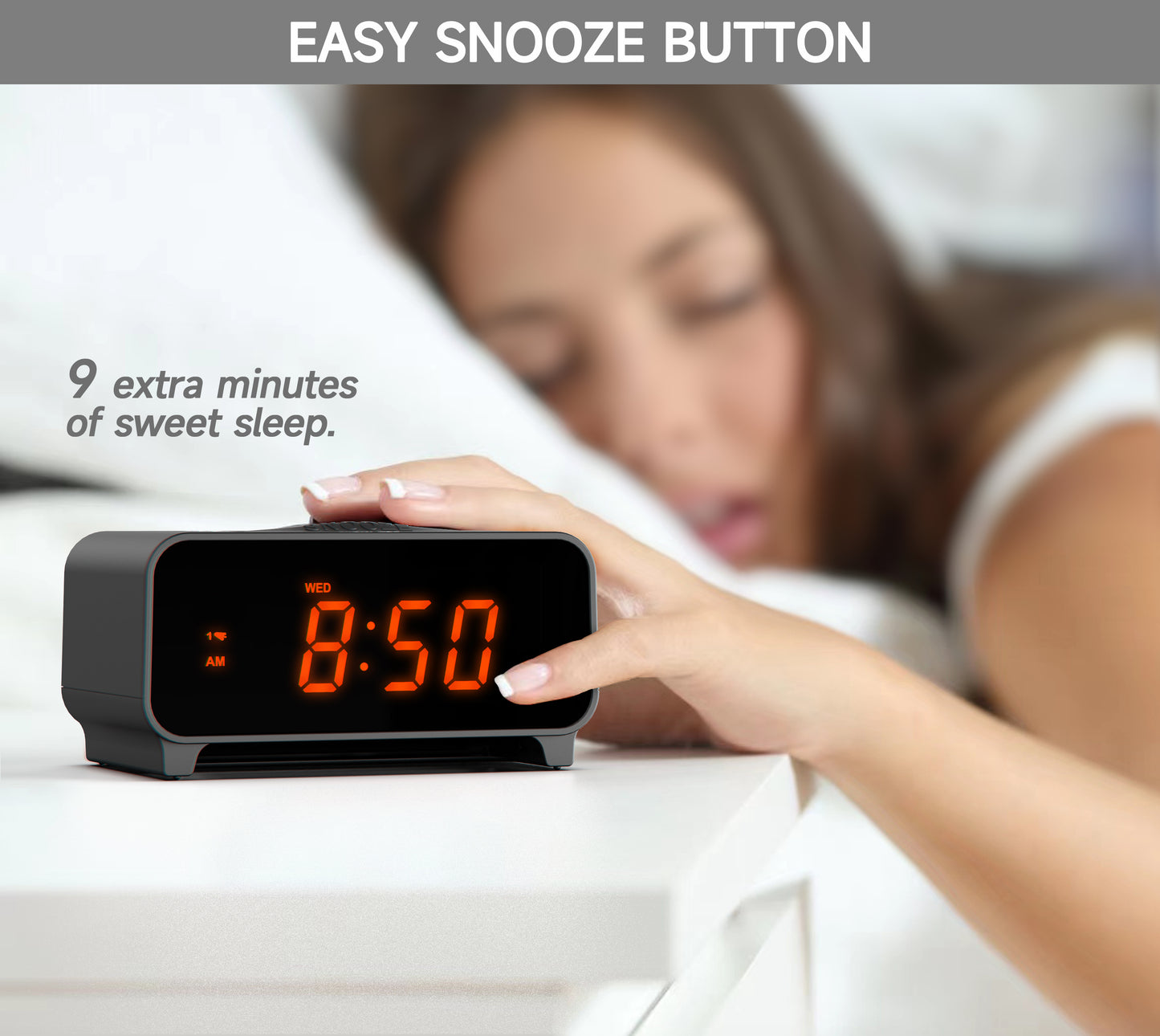 iTOMA 213-UK Small Alarm Clocks, Dual Alarms with 4 Alarm Week Modes, Snooze, USB Charger, Auto & Manual Dimmer,12/24Hr,Night Light and Orange LED Display Clock for Bedrooms