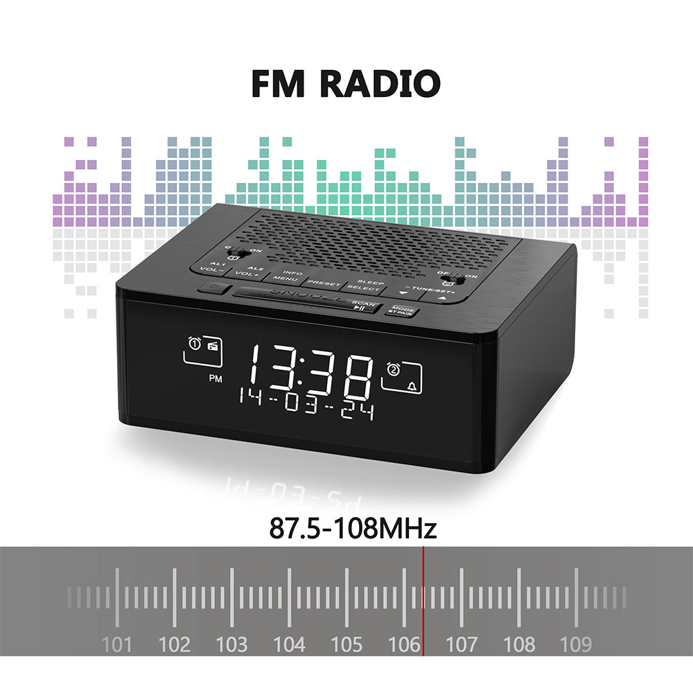 Wecker mit DAB- und UKW-Radio, 40 voreingestellte Sender, dimmbares LCD-Display, Doppelalarm mit EIN/AUS-Taste, Schlummerfunktion, kabellose Verbindung iTOMA 525D