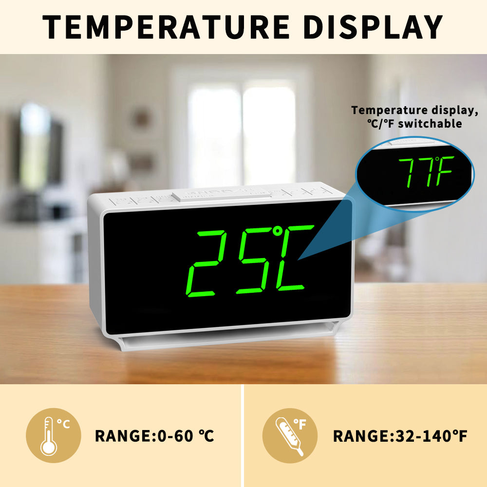 Digitaler Wecker iTOMA 222, Doppelalarm mit Temperaturanzeige, Schlummerfunktion, 12/24 Std., Nachtlicht und einstellbarer Lautstärke, dimmbar, Batterie-Backup, tragbare kleine LED-Uhren fürs Schlafzimmer