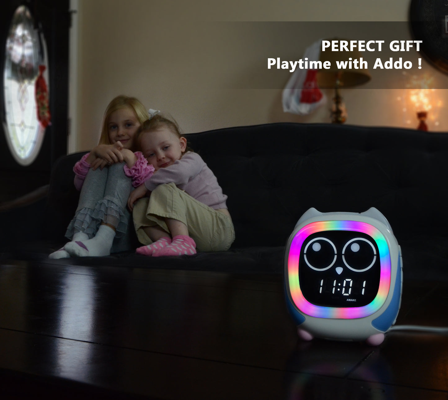 Reloj despertador infantil Addo, lámpara de noche con simulación de amanecer y atardecer, reloj de entrenamiento para niños y reproductor de música Bluetooth, sonido de sueño con ruido blanco, despertador de búho iTOMA