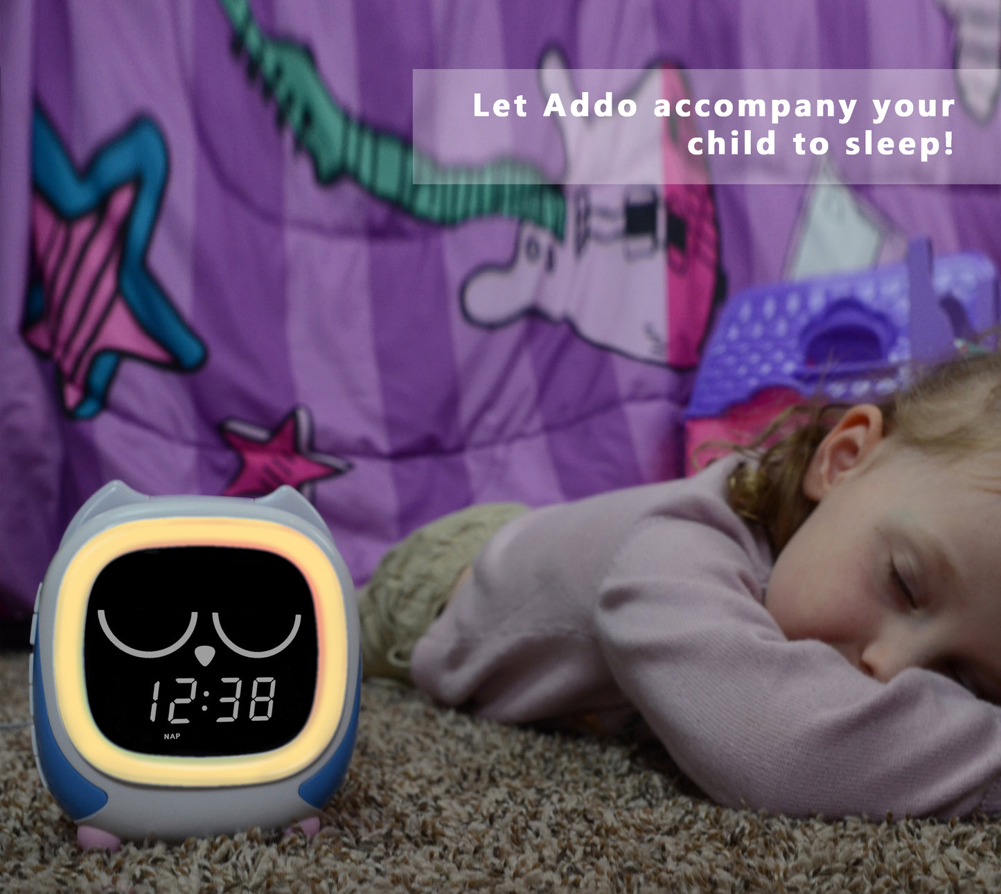 Reloj despertador infantil Addo, lámpara de noche con simulación de amanecer y atardecer, reloj de entrenamiento para niños y reproductor de música Bluetooth, sonido de sueño con ruido blanco, despertador de búho iTOMA