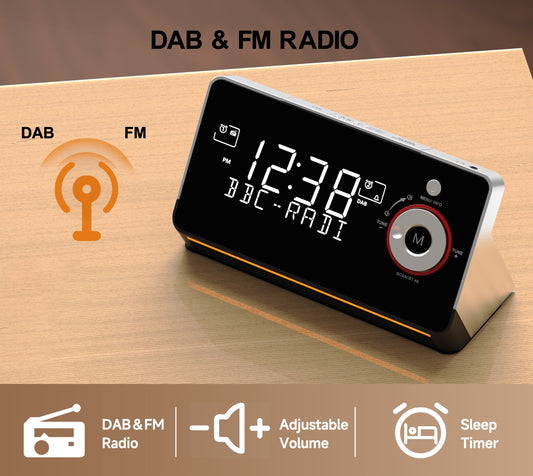 Alarm Clock with DAB & FM Radio,Dual Alarms, Snooze, Dimmable LCD Display, Night Light, Bluetooth,  Headphone，Type-C and USB Charging Ports iTOMA 729