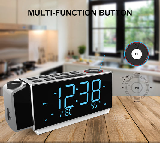 Digital Projection Alarm Clock with FM Radio, USB Charging, 1.8'' LED Display, Night Light, Dual Alarm, Snooze, Dimmer Control, Bedside Clock Radio iTOMA 509
