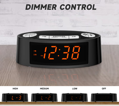 Digitaler iTOMA AM/FM-Radiowecker mit Doppelalarm, Sleep-Timer und Schlummerfunktion, orangefarbenes LED-Display, 4-stufige Dimmoption 3301