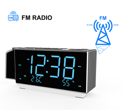 iTOMA 509-UK Digital Projection Alarm Clock with FM Radio, USB Charging, 1.8'' LED Display, Night Light, Dual Alarm, Snooze, Dimmer Control, Bedside Clock Radio