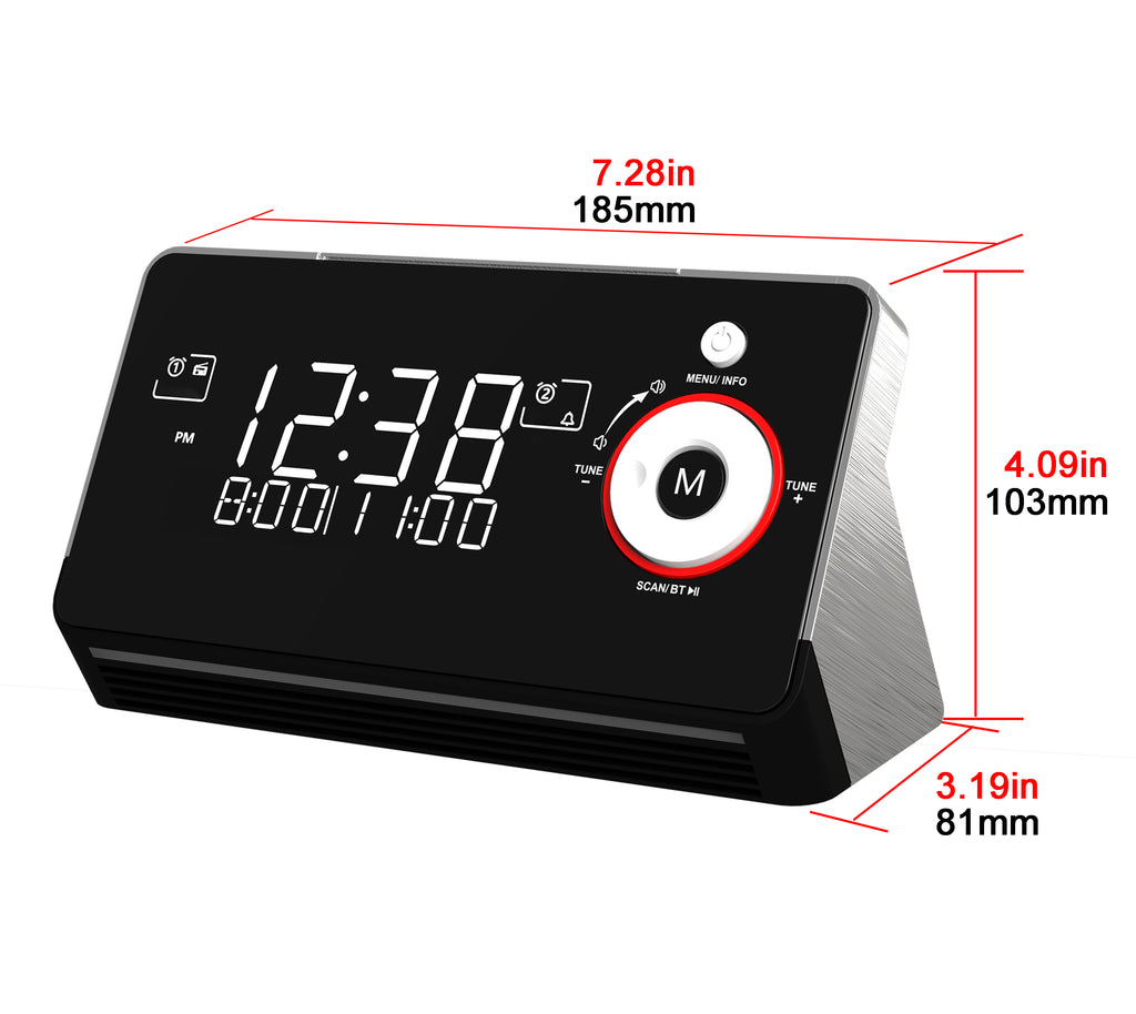 Alarm Clock with DAB & FM Radio,Dual Alarms, Snooze, Dimmable LCD Display, Night Light, Bluetooth,  Headphone，Type-C and USB Charging Ports iTOMA 729