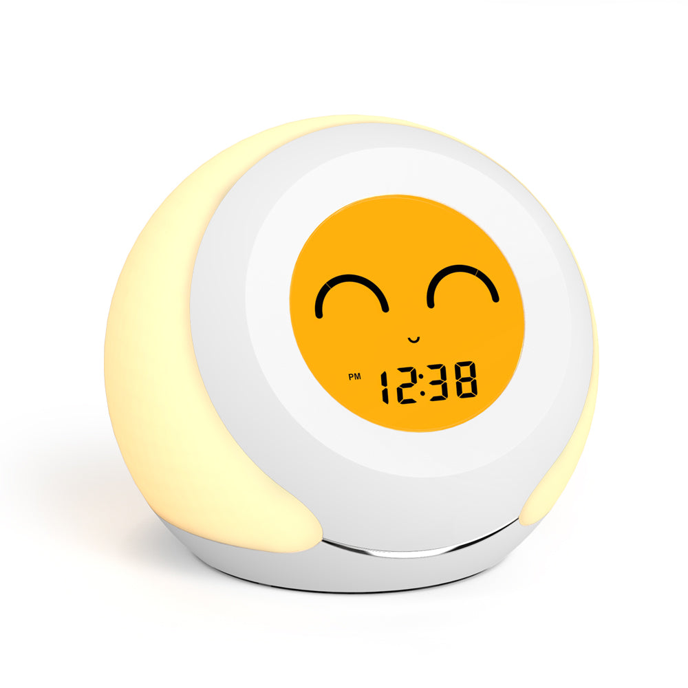 Thermometer, Hygrometer und niedliche Gesichtsausdrücke fürs Kinderzimmer, buntes Licht zur Auswahl, 4-stufiger Dimmer, Innentemperaturmonitor, LCD-Bildschirm, Kinderzeitanzeige, Temperatur- und Feuchtigkeitsmessgerät iTOMA 915
