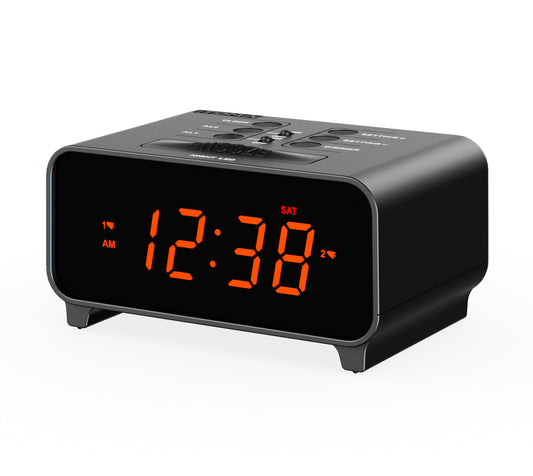 iTOMA 213-UK Small Alarm Clocks, Dual Alarms with 4 Alarm Week Modes, Snooze, USB Charger, Auto & Manual Dimmer,12/24Hr,Night Light and Orange LED Display Clock for Bedrooms