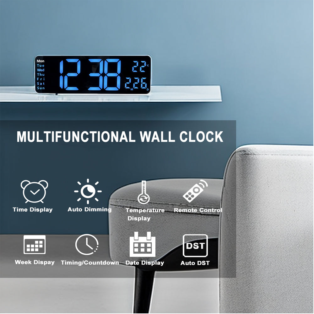 Digital Wall Clock, 13 Inch Large Display LED Wall Clock for Living Room Decor, Alarm Clock, Timer, 12/24H, Automatic Brightness Dimmer Large Clock with Day/Date/Temperature (13 Inches)