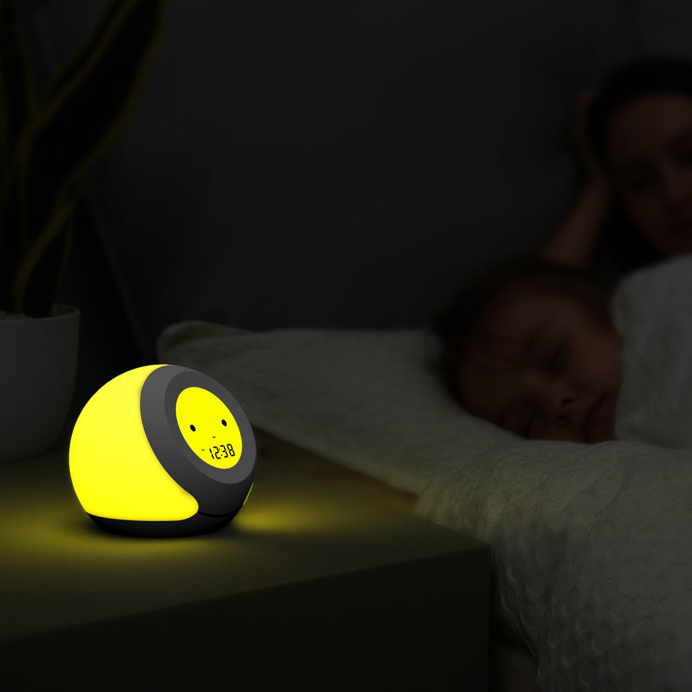 Thermometer, Hygrometer und niedliche Gesichtsausdrücke fürs Kinderzimmer, buntes Licht zur Auswahl, 4-stufiger Dimmer, Innentemperaturmonitor, LCD-Bildschirm, Kinderzeitanzeige, Temperatur- und Feuchtigkeitsmessgerät iTOMA 915