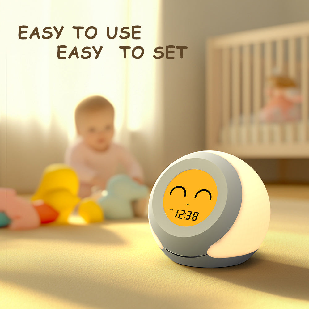 Kids Room Thermometer, Hygrometer and Cute Facial Expressions, Colorful Light Choose, 4 Level Dimmer, Indoor Temperature Monitor, LCD Screen Child Time Display Temperature and Humidity Gauge iTOMA 915