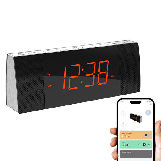 iTOMA 503A-UK Creative Bedside Alarm Clock Radio and Bluetooth, FM Radio, Dual Alarm Clocks and Snooze, USB Charging, Automatic and Manual Dimming, APP Control, Alarm Clock Bedside
