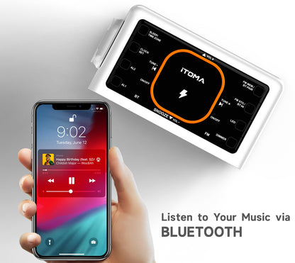 iTOMA 209A-UK Bedside App Control Dual Wireless Charging Alarm Clock Radio with Bluetooth Speaker, FM Radio, Two USB Port, Dual Alarm, Snooze, Night Light, Auto & Manual Dimmer Control and 1.4" Orange Display