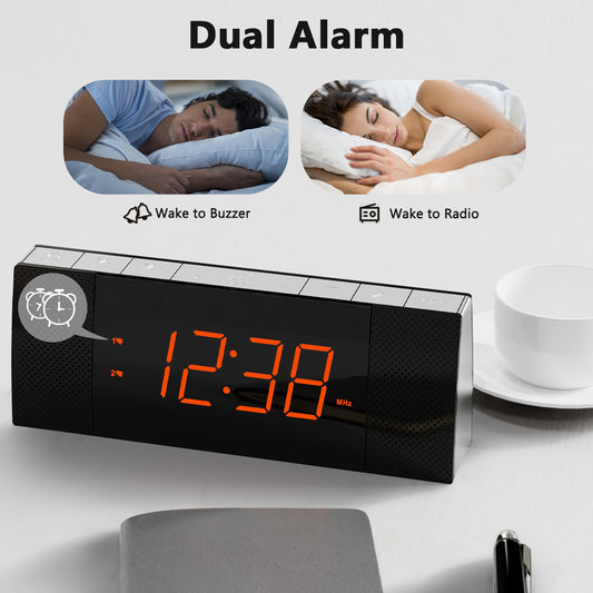 iTOMA 503A-UK Creative Bedside Alarm Clock Radio and Bluetooth, FM Radio, Dual Alarm Clocks and Snooze, USB Charging, Automatic and Manual Dimming, APP Control, Alarm Clock Bedside