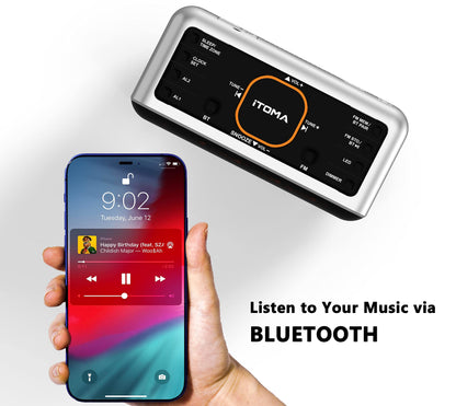 新Radio Alarm Clock with App Control, Bluetooth, FM Radio, Dual Alarm of 4 Alarm Modes, Easy Snooze, Dimmer, Orange Night Light, 12/24 Hr & USB Charger Port iTOMA 208A